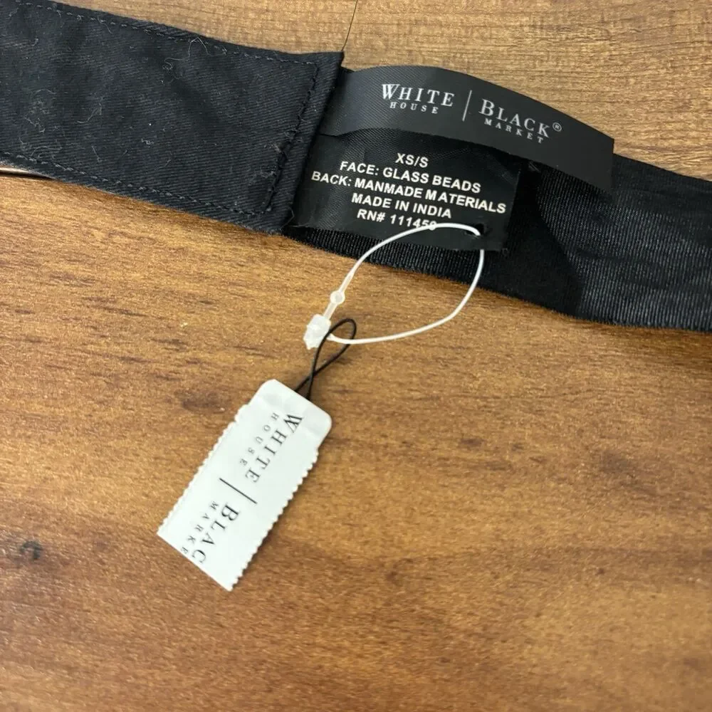 NWT WHITE HOUSE BLACK MARKET Blue & Black Beaded Tie Belt XSmall/Small $58.00
